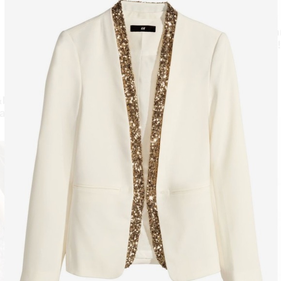 H&M Cream Blazer with Gold Sequin Trim - Picture 1 of 8